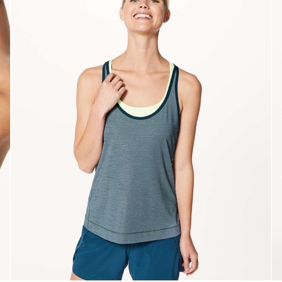 Lululemon Women’s Run The Day Tank Heathered Nile Blue / Nile Blue - Picture 2 of 9